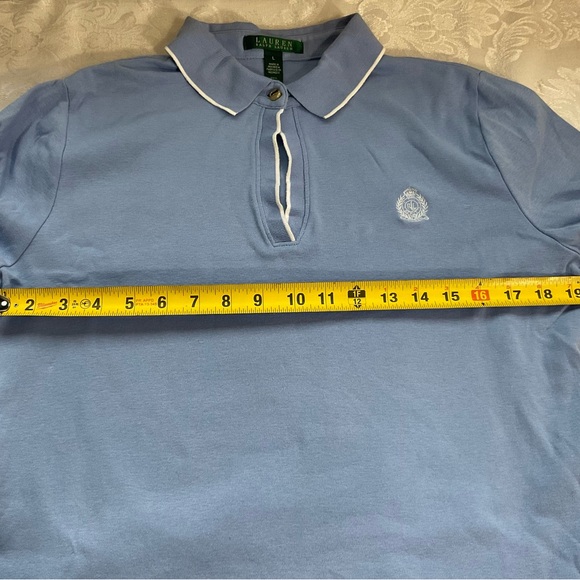 Vintage Lauren Ralph Lauren Navy Blue Polo Shirt Crest Logo Women's Size Large - Picture 7 of 8